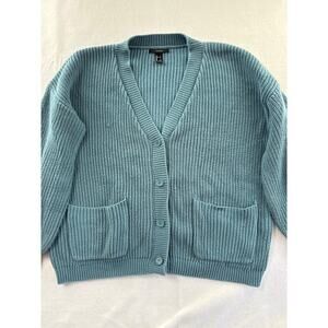 Women’s Forever 21 Teal Knit Cardigan | Chunky Ribbed Button Front Sweater Sz S